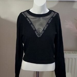 New Guess Vintage Y2K V Mesh Logo Pullover